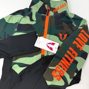 Firm Abs Womens XL Camo 1/4 Zip Long Sleeve Athletic Top Green Orange NEW